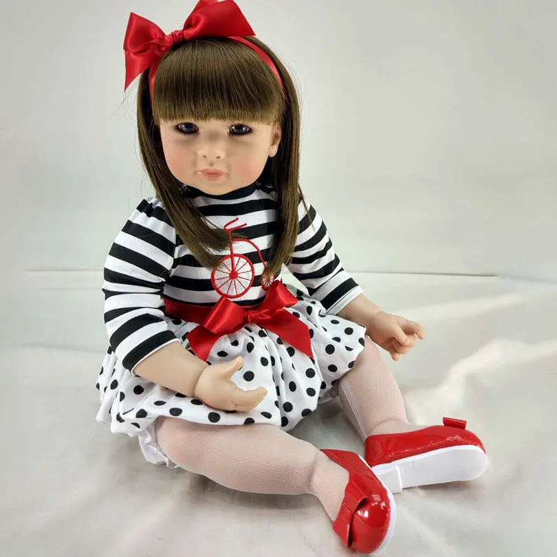 

50cm Simulation Babe Doll With Lovely Dress Pasted Wig Hair Silicone For Safe House Toys Fashion Educational Collection Boneca