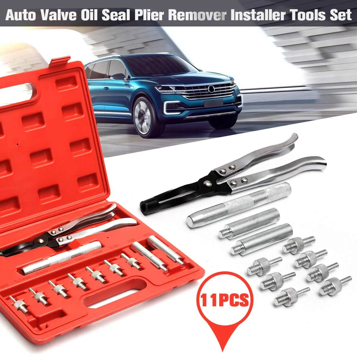 

11pcs Car Oil Remover and Installer Valve Stem Seal Seating Tools Kit Socket Auto Valve Stem Seal Plier Seating Pliers Remover
