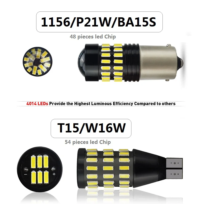 2x W16W светодиодный T15 P21W светодиодный BA15S 1156 Автомобильная резервная копия лампочки для Volkswagen Passat B5 B6 B7 Touareg Jetta CC Tiguan