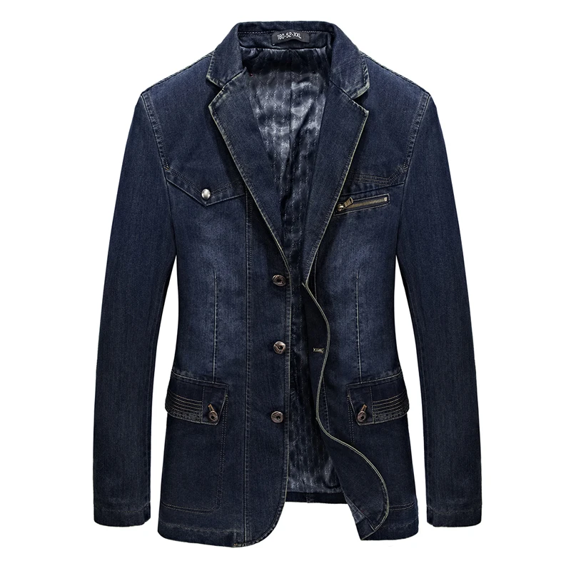 Джинсовая куртка, мужской весенний Блейзер, костюмы, пиджак, мужские деловые костюмы для отдыха, ковбойский вестернер, мужское джинсовое пальто с несколькими карманами, размер L~ 4XL - Цвет: Dark Blue
