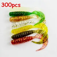 Бесплатная доставка 300 шт./лот приманки для рыбалки в форме личинок мягкие искусственные рыболовные приманки одиночные круглые хвосты - изображение