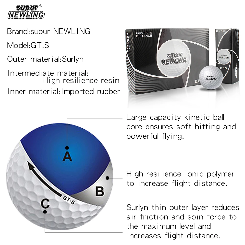 Supur NEWLING мячи для гольфа, белые(одна дюжина), 3 шт. мячи для гольфа, мягкие ощущения, для очень длинного расстояния, 1 коробка