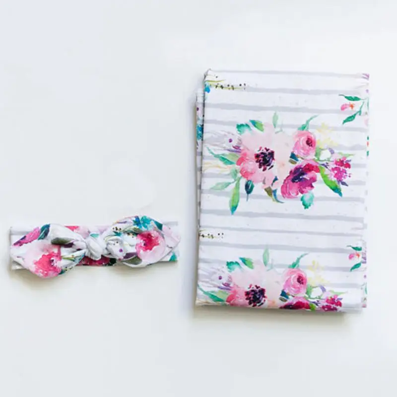 Модная одежда для малышей Хлопок bbay ткань Infantees+ повязка на голову для ванны милые цветы печать белый в полоску