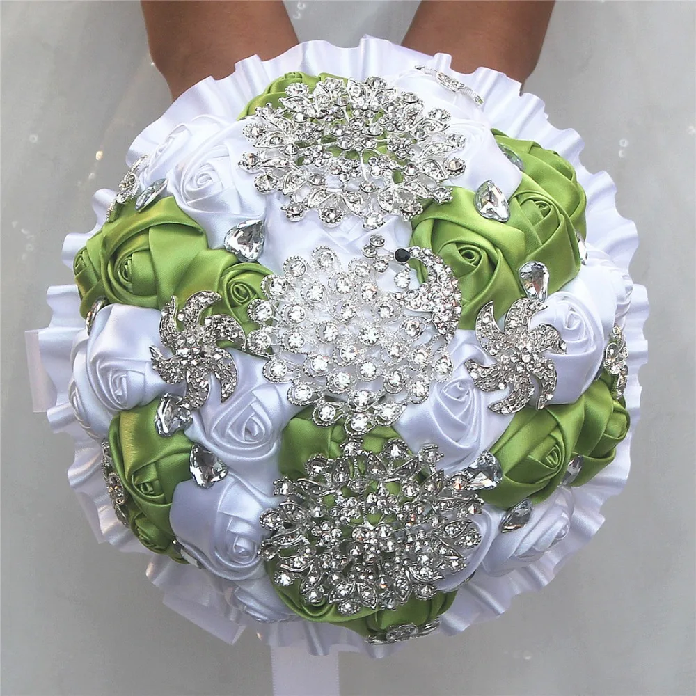 Пользовательские кристалл свадебные букеты Свадебные аксессуары фрукты зеленый белый цветы Брошь Букеты свадебные корсаж Buque De Mariage