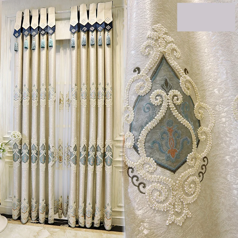 Custom curtains Luxury European style villa with velvet embroidered