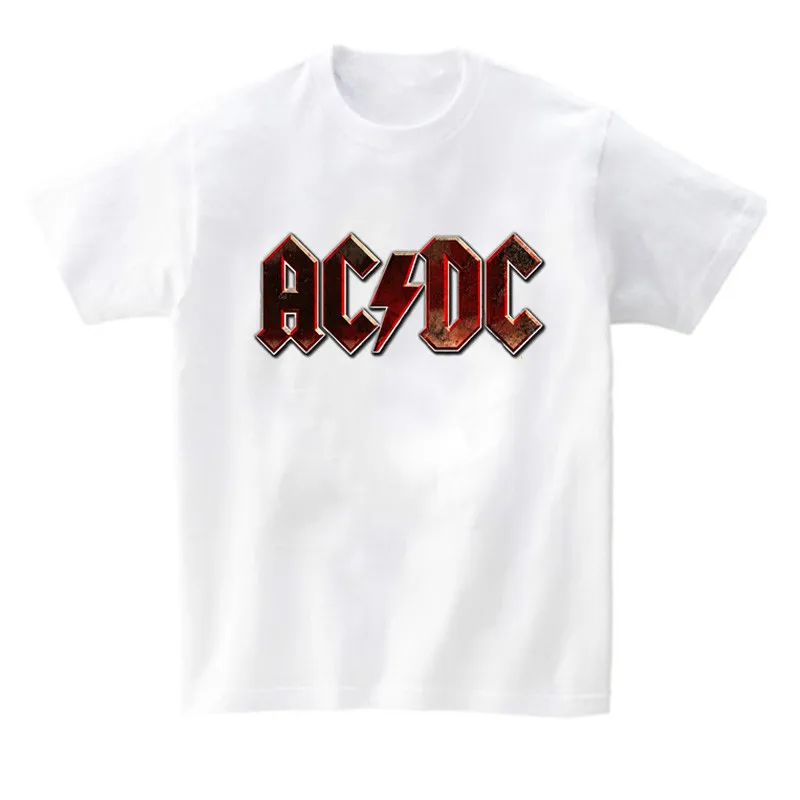 ACDC/Летняя одежда для маленьких девочек, топы для детей 3-12 лет, Детская футболка, одежда для мальчиков, короткая белая футболка с рисунком, s От 3 до 9 лет, ACDC