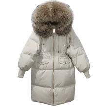 Большой натуральный мех енота, зимняя новая куртка, женские парки для женщин, белый пуховик на утином пуху, Толстая теплая женская зимняя куртка с капюшоном