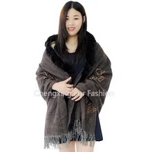 CX-B-P-62 новейшая натуральная шерсть кашемир с мехом Женская шаль с отделкой кролика рекс