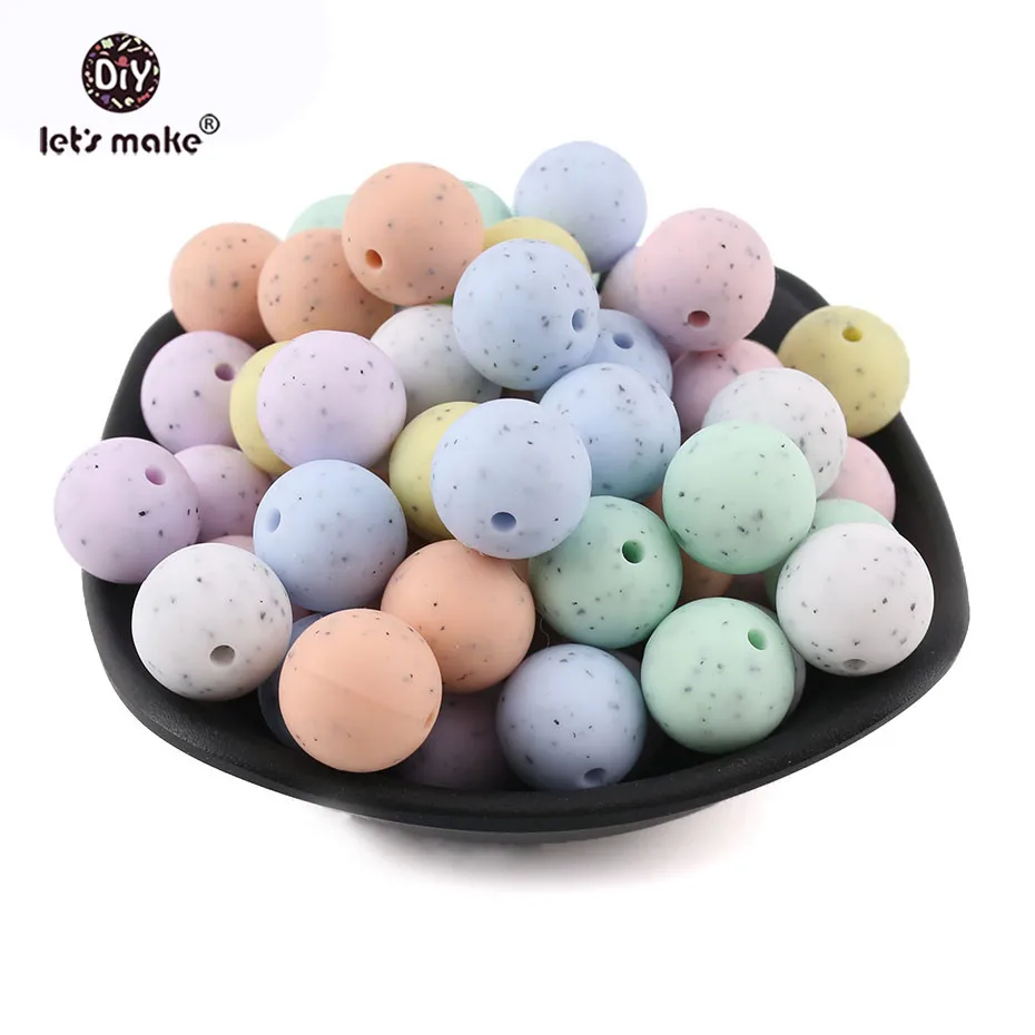 

Let's Make 15mm 100pcs/lot Baby Teether Silicone Beads DIY Crib Rattle Toys Granite Style BPA Free Teether Beads Sensory Toys