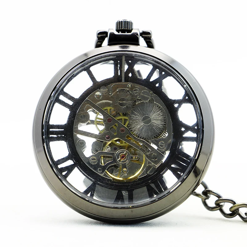 

Luxury Nice Retro Hand-winding Mechanical Pocket Watch Open Face Pendant Roman Numberals with Fob Chain For Men Women PJX1168