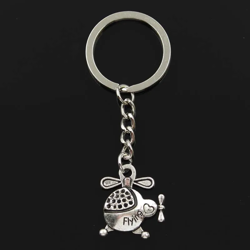 

Fashion flying helicopter plane 26x22mm Pendant 30mm Key Ring Metal Chain Silver Men Car Gift Souvenirs Keychain Dropshipping