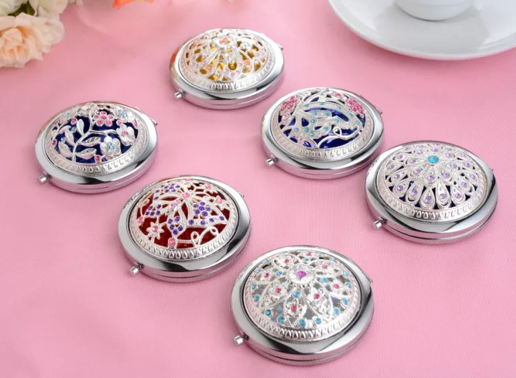 

100pcs/lot Silver hollow carved folding double-sided makeup small mirror portable gifts for woman wholesale