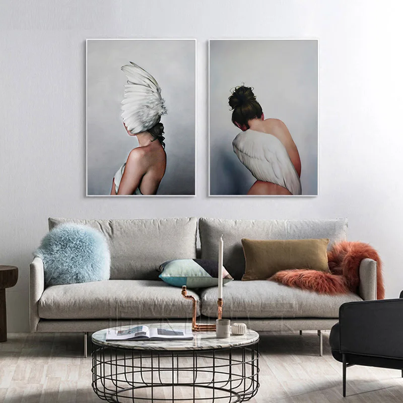 

Abstract Feather Girl Wall Art Canvas Painting Modern Nordic Poster Wall Pictures For Living Room Posters And Prints Unframed