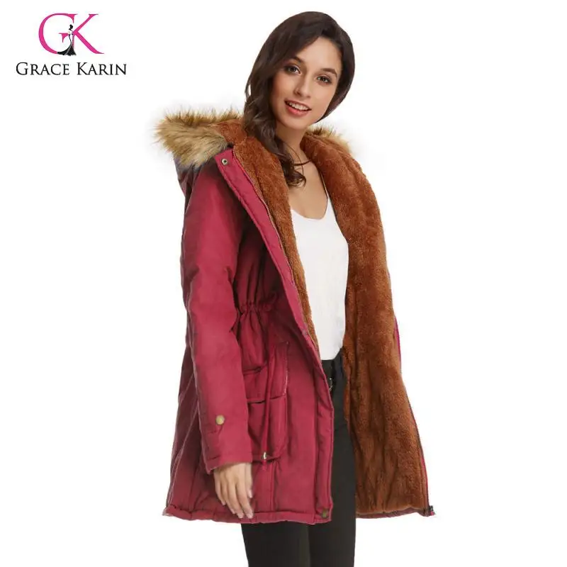 low cost  Grace Karin Women's Winter Jacket Thermal Thicken Fleece Lined Coat Outerwear Military Hooded Pocke
