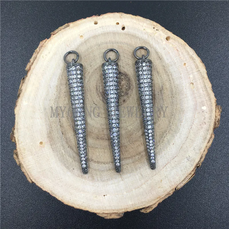 

MY0740 Micro Pave CZ Clear Zirconia Long Spike Point Pendant,Gun Black Umbrella Shape Zircon Charm,Cubic Cone Pendant