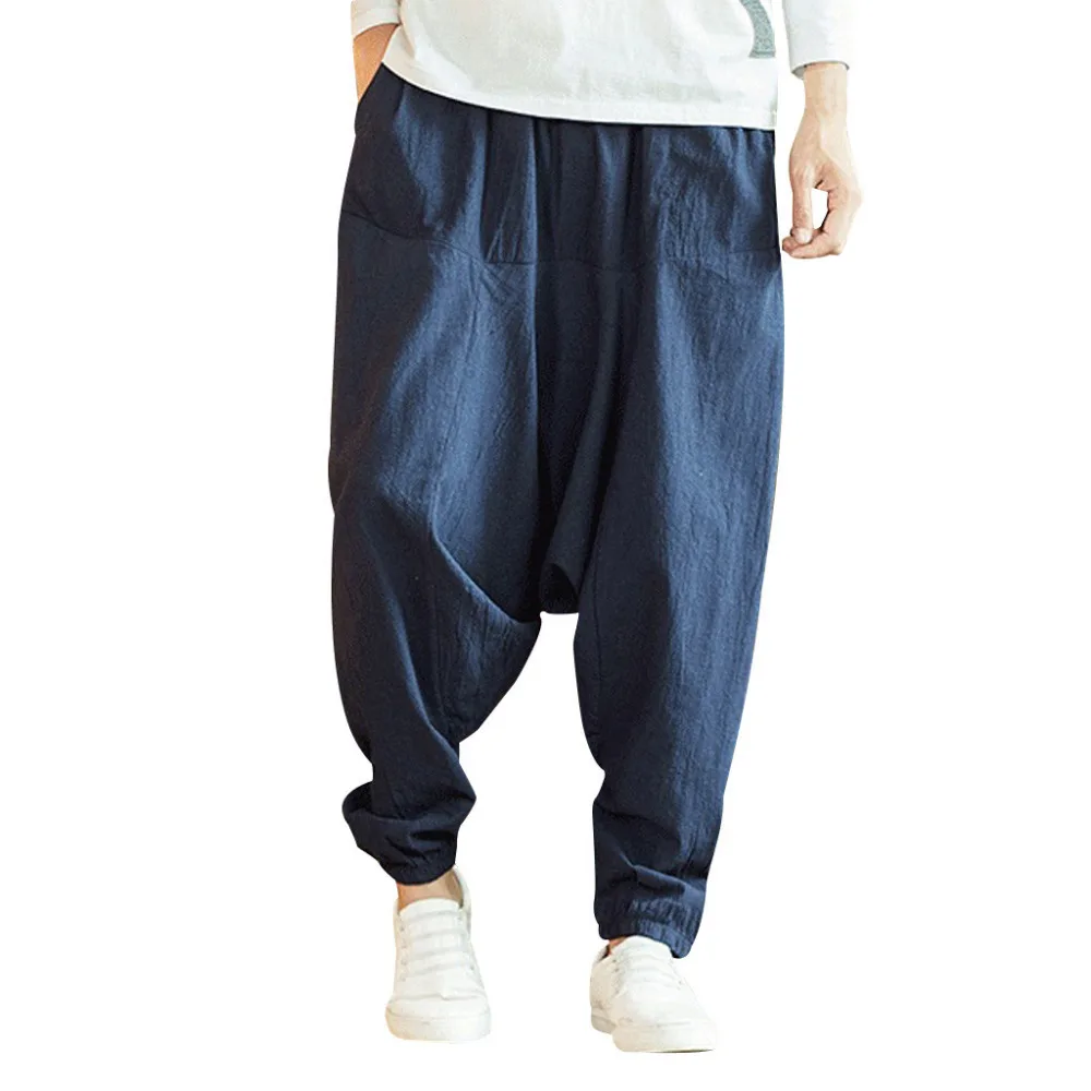 2019 men's casual fashion harem pants loose solid color hip hop style cotton trousers jogging pants outdoor sports pants  4 (2)
