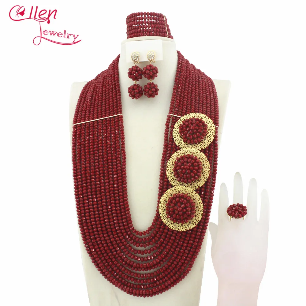 

Luxury African Nigerian Wedding bridal beads Jewelry Set African style Crystal beaded necklace women Jewelry set W6354