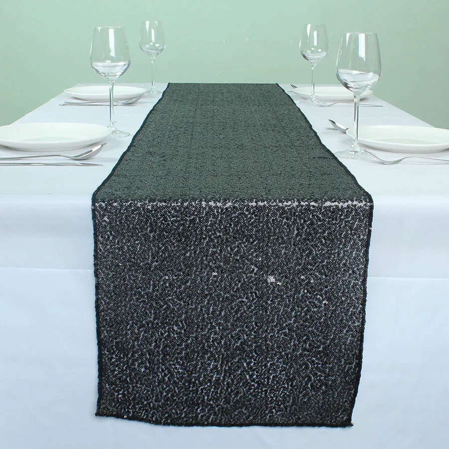 Black (30 x 180cm) Glitz Sequin Table Runners For Wedding Event Party ...