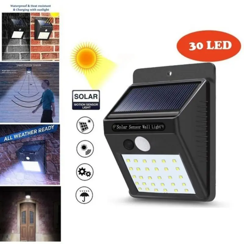 Rechargeable Solar Light 25LED 30 LED Waterproof PIR Motion Sensor Security Wall Light Outdoor Emergency Solar Wall Lamp