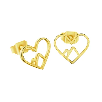 

Wholesale 10Pair Stainless Steel Earring Tiny Gold Color Mountain Heart Stud Earrings For Women Lady Girl Fashion Jewelry