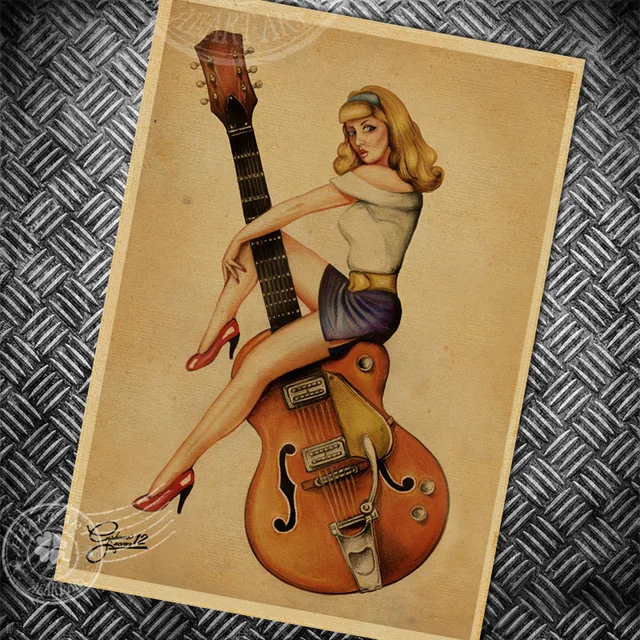 Musik gitarre Vintage poster retro malerei Sexy Mädchen alte wohnzimmer