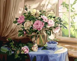 

MaHuaf-W367 pink flowers Acrylic Paint By Numbers Oil Painting Gift Coloring By Numbers Frameless Picture On Wall decor
