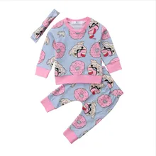 3 шт. Одежда для малышей милый, для новорожденных Одежда для девочек одежда книжная полка с фигурой мопса, пончики лимон, топы, леггинсы, штаны, оголовье, набор