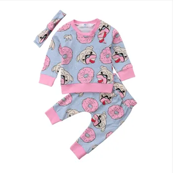 

3pcs Baby Clothing Sweet Newborn Baby Girl Outfit Clothes Pugs Donuts Lemon Tops Leggings Pant Headband Set