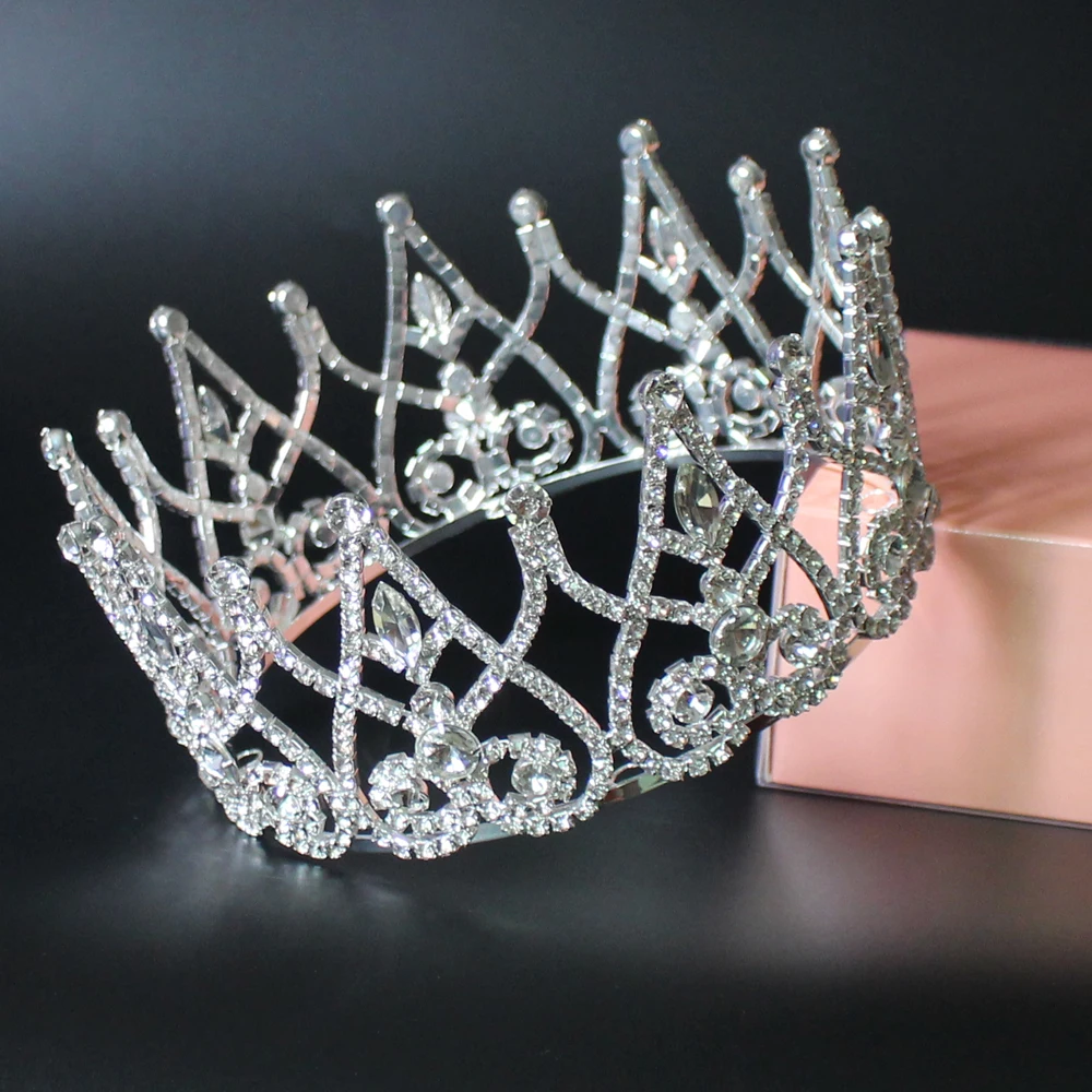 Queen Crystal Crowns Gold/Silver Color Bridal Pageant Prom Round Tiara