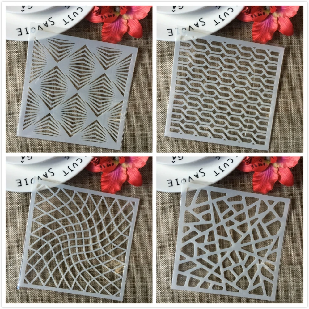 

4Pcs 13cm Wavy Geometry Line Shaped DIY Layering Stencils Painting Scrapbook Coloring Embossing Album Decorative Template