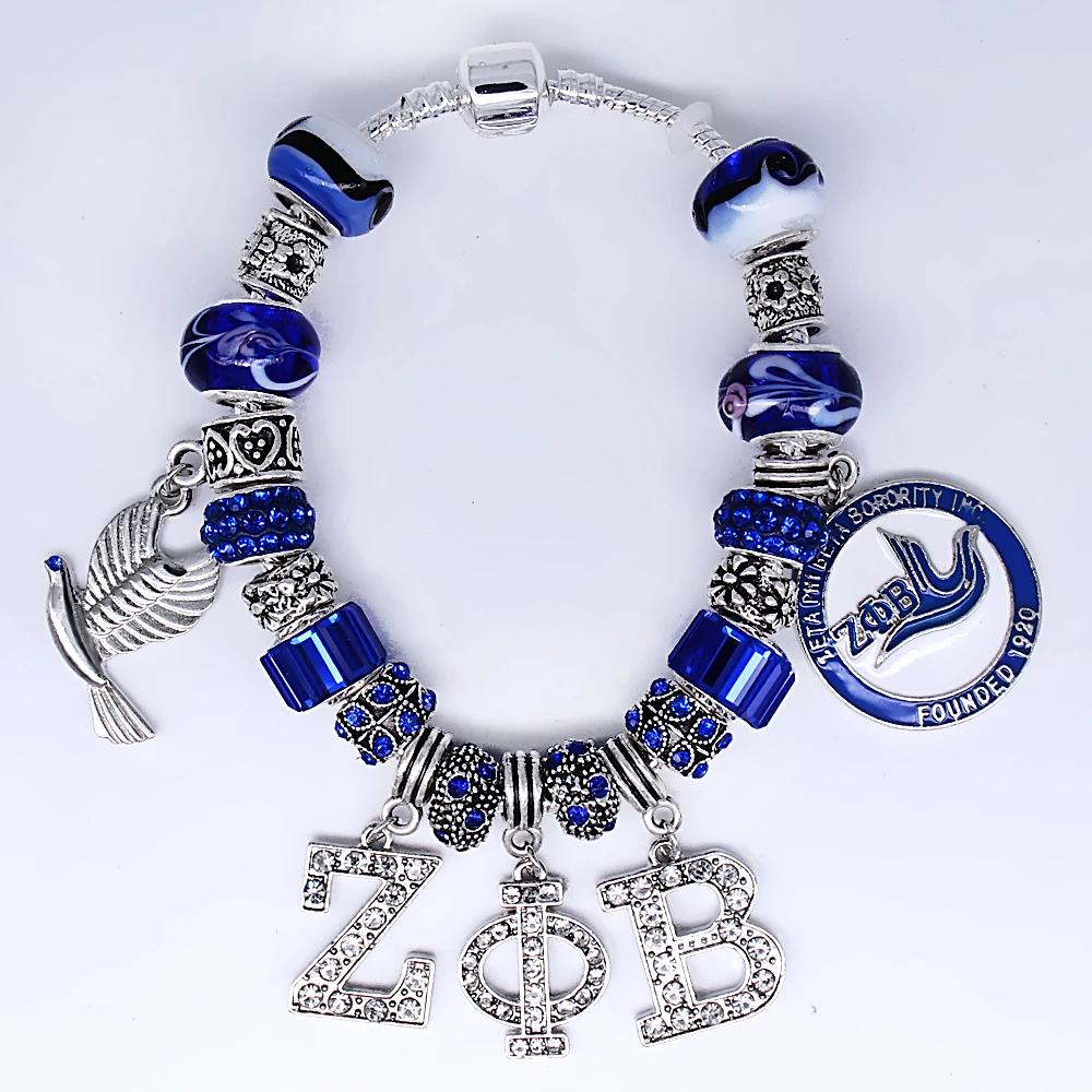 Новые модные синие европейские бусины с большими отверстиями zeta Phi Beta браслет университетский греческий общество сорти ювелирные изделия браслет