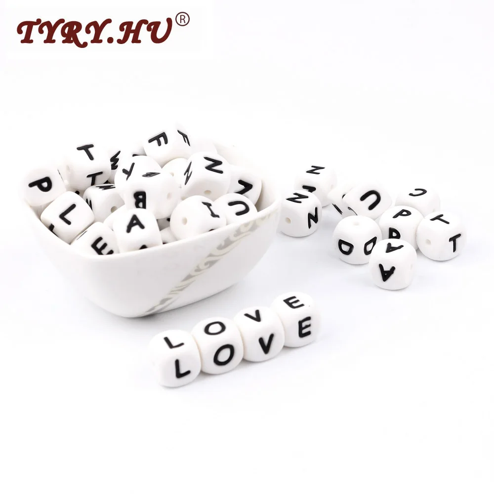 

TYRY.HU 200pcs English Letters Silicone Beads Food Grade 12mm English Letter Beads Baby Teething Necklace Pendant Baby Teethers
