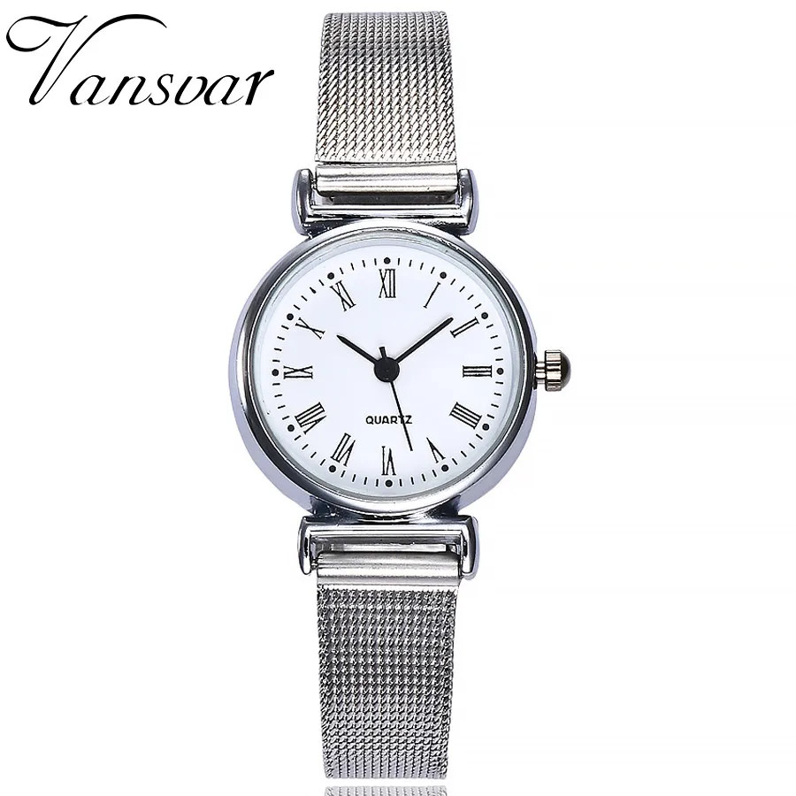 

2018 New Arrival Women Watches Silver Vansvar Casual Stainless Steel Band Marble Strap Analog Wrist Watch Women Slim11.15