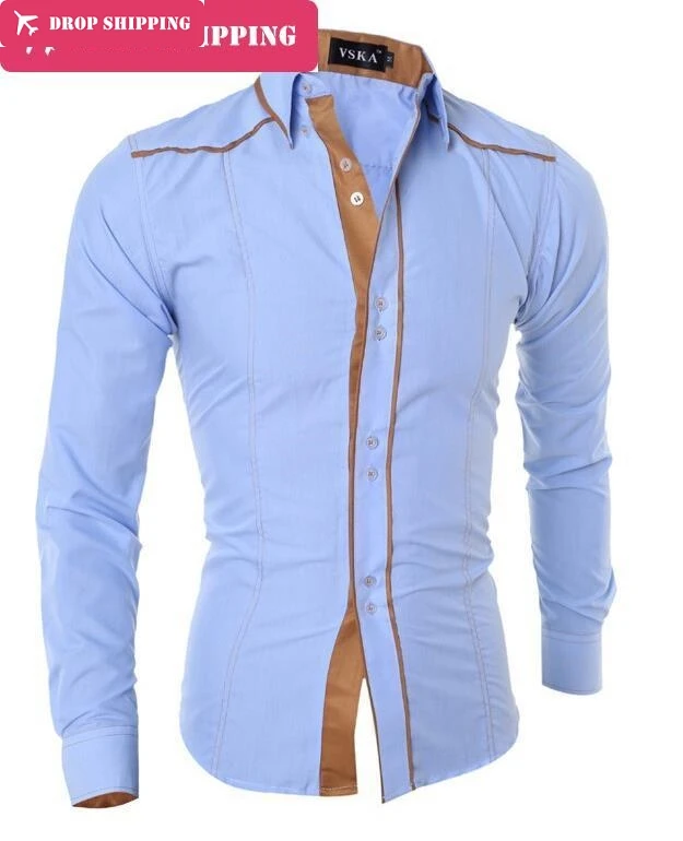 

Camisas Rushed Dropshipping Men 2016 Fashion Men's Long-sleeved Shirt Solid Color Lapel Brand Casual ~ 2xl ,size 2xl=us L,gx70