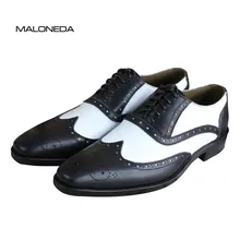 MALONEDA Bespoke Mixed Color Black and White Hnadmade Genuine Leather Lace-up Oxford Dress Shoes with Goodyear Welted цена MALONEDA Bespoke Mixed Color Black and White Hnadmade Genuine Leather Lace-up Oxford Dress Shoes with Goodyear Welted цены онлайн