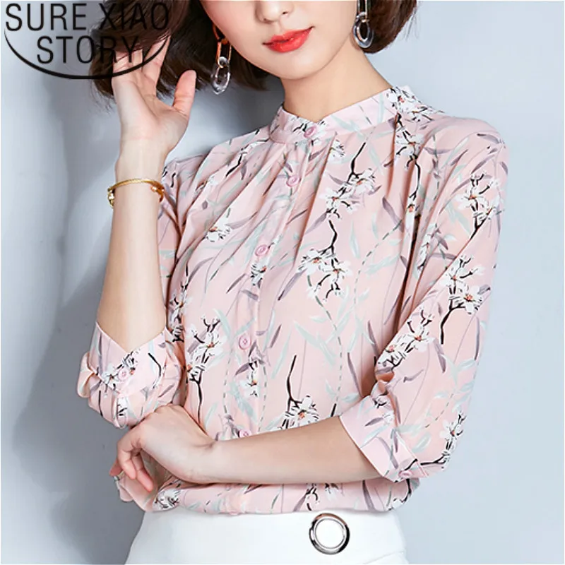 

blusas mujer de moda 2019 Chiffon shirt short sleeved fashion print floral blouse shirts plus size women blouses tops 2222 50