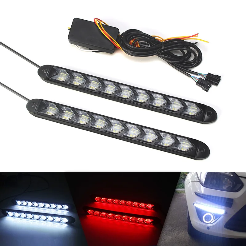 

Car LED DRL Strips DC 12V White/ Red to Sequential Yellow Daytime Running Lights with Turn Signal Lamps Tail Lights Waterproof