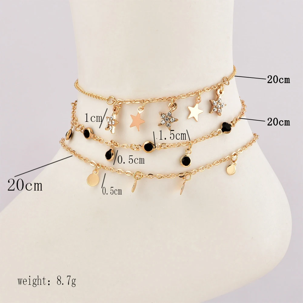 Женский ножной браслет в богемном стиле, несколько слоев, звезда, подвеска, ножной браслет, регулируемый браслет, цепочка на ногу, пляжные ювелирные изделия