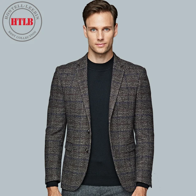 HTLB Brand Men's Autumn Business Casual Check Wool Suits Jacket Men