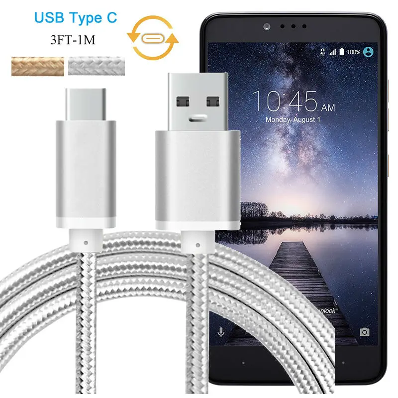 1 м нейлоновый USB Type C кабель для зарядки и синхронизации данных ZTE Zmax Pro Z981 Blade V7 Max