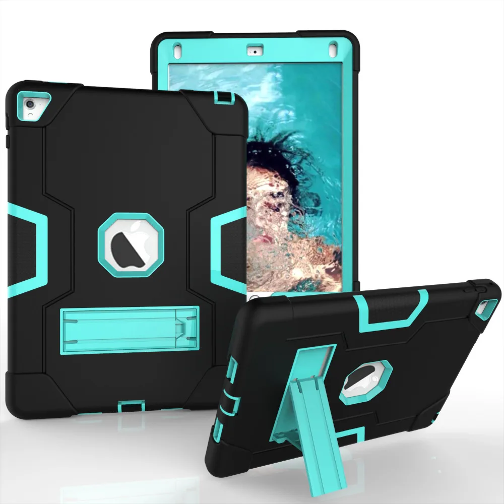 

Soft Silicone + PC Kids Safe Heavy Duty Shockproof Funda Cover For Apple iPad Air2 iPad Pro 9.7 Children Robot Hybrid Stand Case