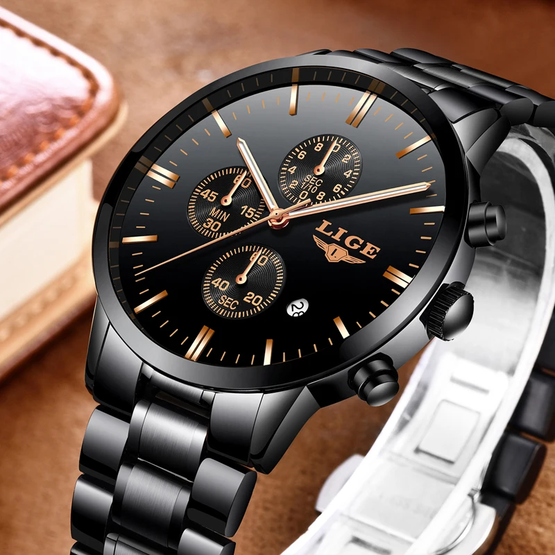 

Mens Watches Top Brand Luxury LIGE Waterproof Military Sport Watch Stainless Steel Multi-function Quartz Clock Relogio Masculino