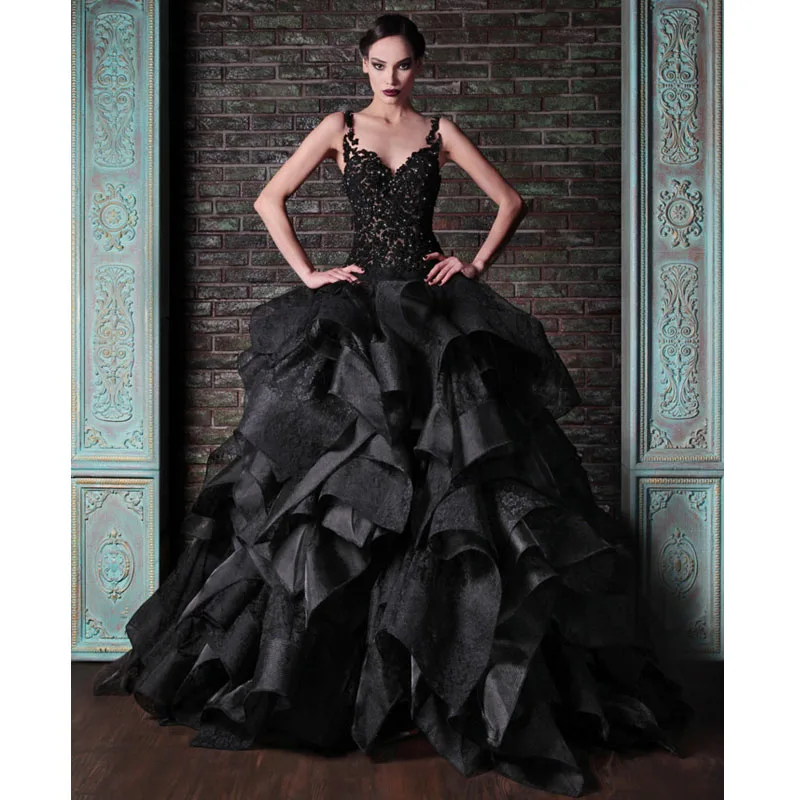 Long Black Ruffle Dress