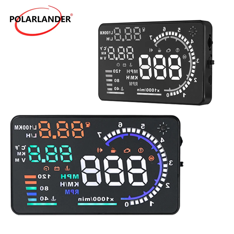 Абсолютно светодиодный ветрового стекла проектор A8 5," HUD 3,5 дюймов Дисплей OBD2 HUD сканер Скорость Предупреждение автомобильный коллиматорный Дисплей