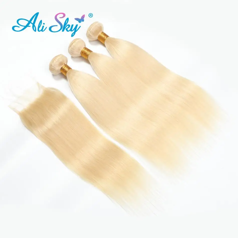 Ali Sky Hair 613 Blonde пучки бразильских локонов прямые человеческие волосы ткет 10-24 дюймов блондинка волосы remy Расширения Бесплатная доставка