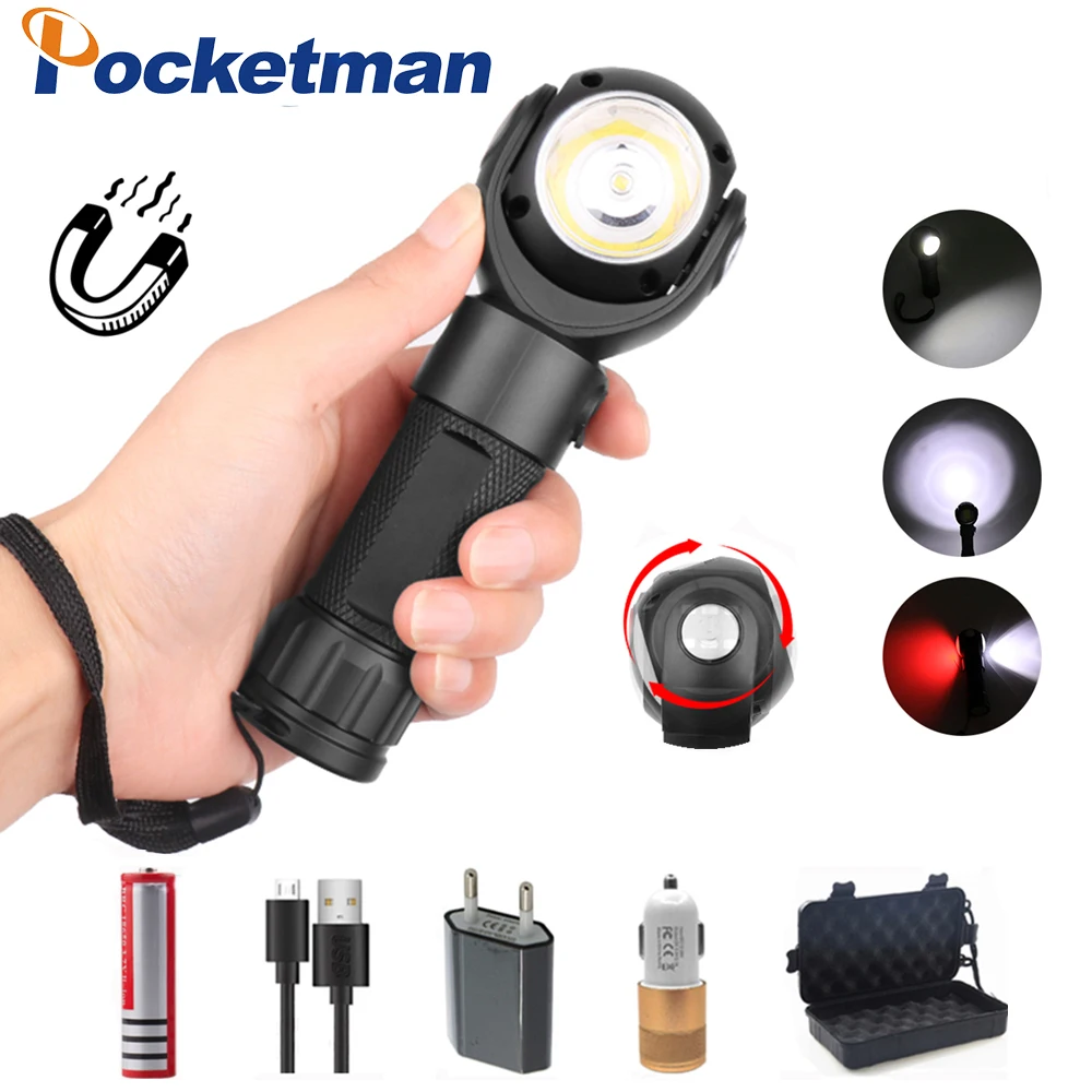 

Pocketman T6+COB led flashlight Portable work light with magnet 360Degree Rotate lamp Waterproof red light lamp USB Rechargeable