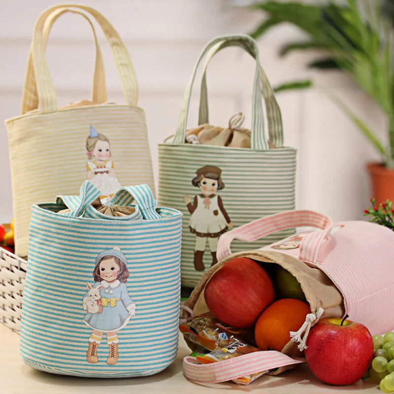

Aluminum Thermal Insulated Lunch Tote Box Linen Cotton Cooler Bento Pouch Printing Travel Storage Case Drawstring Lunch Bag