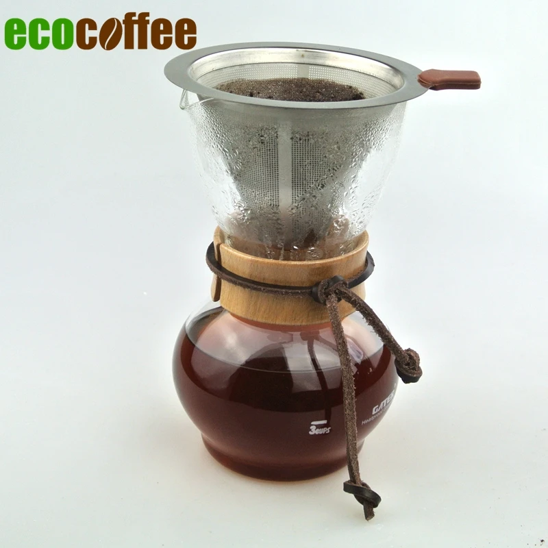  Free Shipping   Woodneck Coffee Chemex Brewer 480CC 3-4cups With Stainless Steel Coffee Basket 