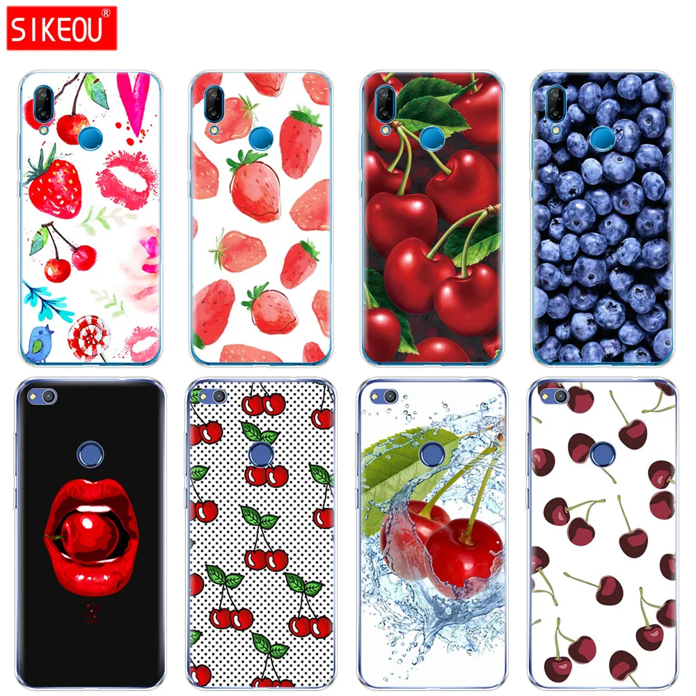 

Silicone Cover Phone Case For Huawei P20 P7 P8 P9 P10 Lite Plus Pro 2017 P Smart 2018 case bumper fruit cherry Strawberry design