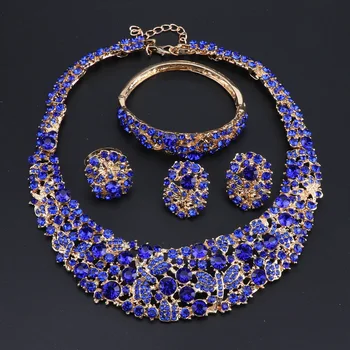 

OEOEOS Fashion Bridal Jewelry Sets Statement Necklaces Earrings Bracelet Ring Set for Bridesmaid Wedding Party Dress